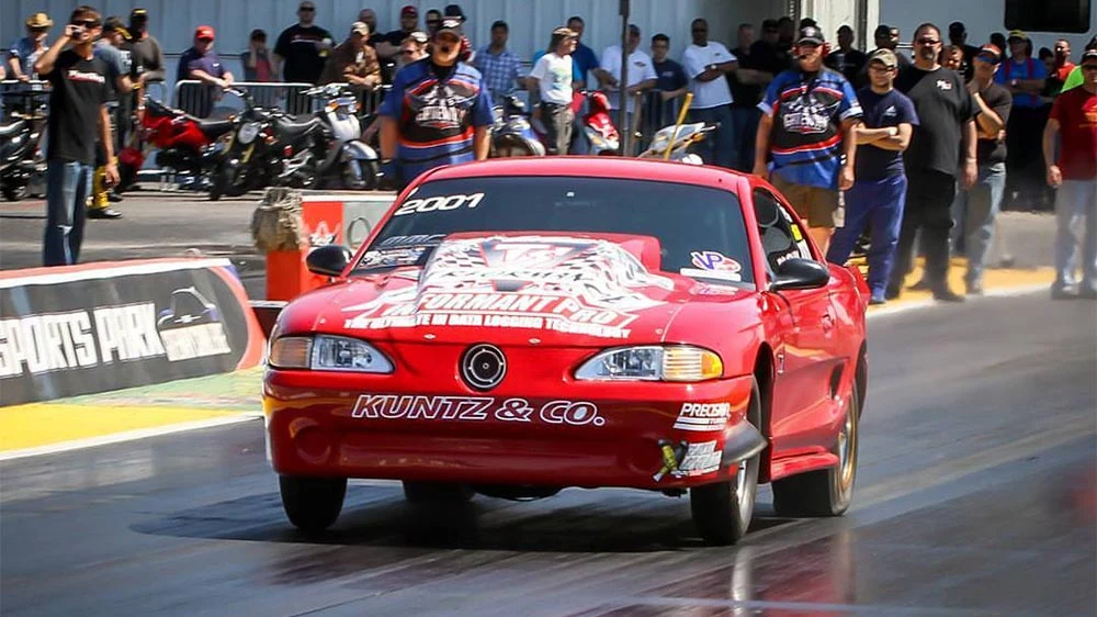 Red Kuntz & Co. Mustang on the drag strip