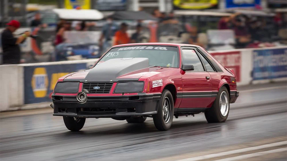 Kuntz-powered red drag racing Mustang